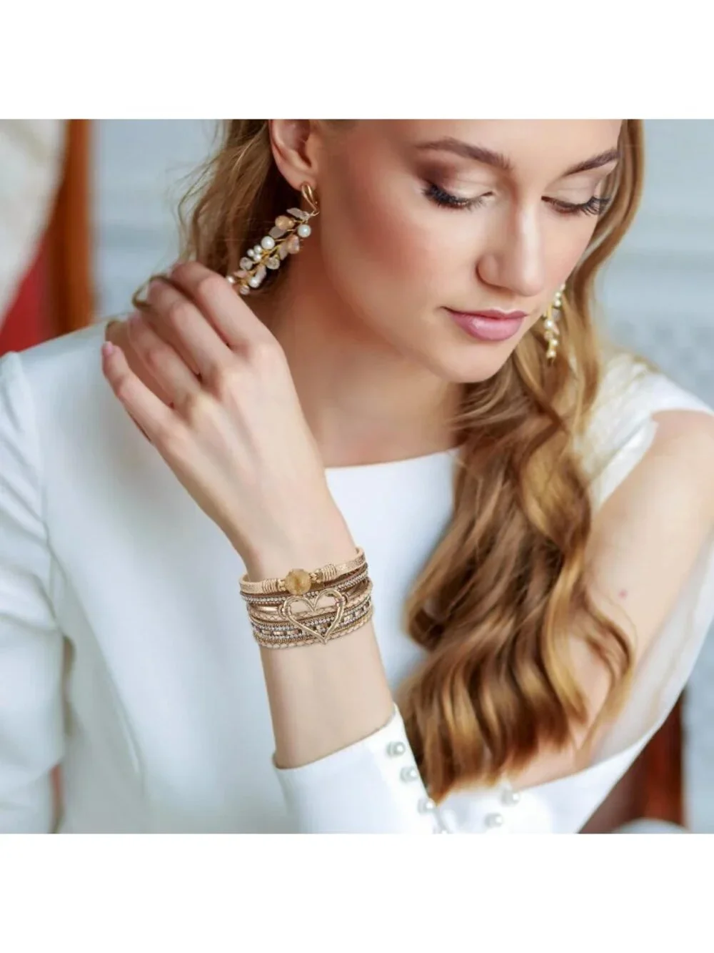 Boho Western Leather Wrap Bracelet for Women, Layered Cuff Jewelry Accessory